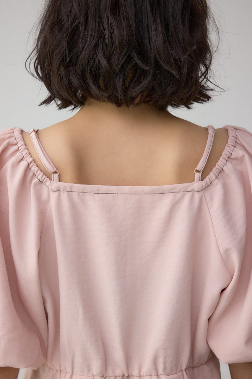 2WAYパフスリーブ配色ペプラムブラウス PNK FREE