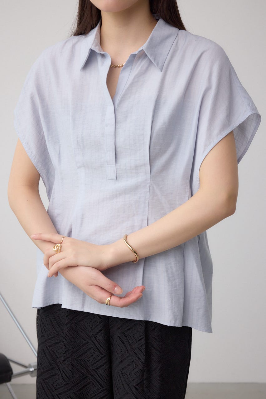 TICCA◆襟袖汚れ有/スキッパーブラウス/長袖ブラウス/FREE/コットン/BLU/TBDS-013 スキッパーカラーブラウス【7分袖】【OEKO-TEX】 (ASB22235-71
