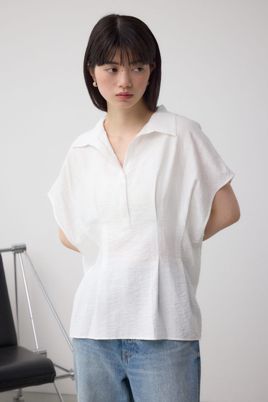 TICCA◆襟袖汚れ有/スキッパーブラウス/長袖ブラウス/FREE/コットン/BLU/TBDS-013 スキッパーカラーブラウス【7分袖】【OEKO-TEX】 (ASB22235-71