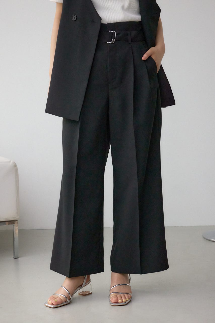 イージーケアリネンライクベルトワイドパンツ BLK M