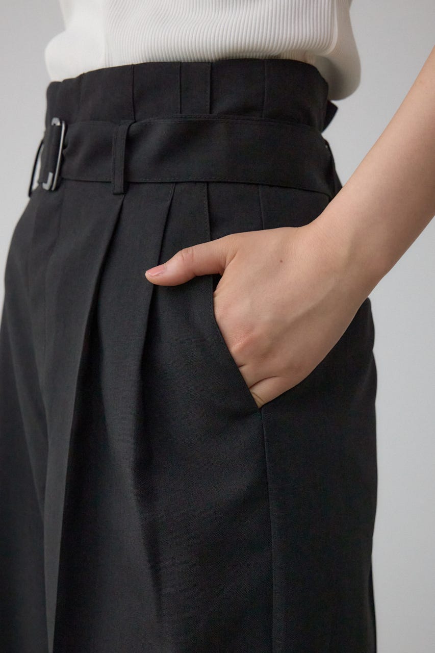 イージーケアリネンライクベルトワイドパンツ BLK M