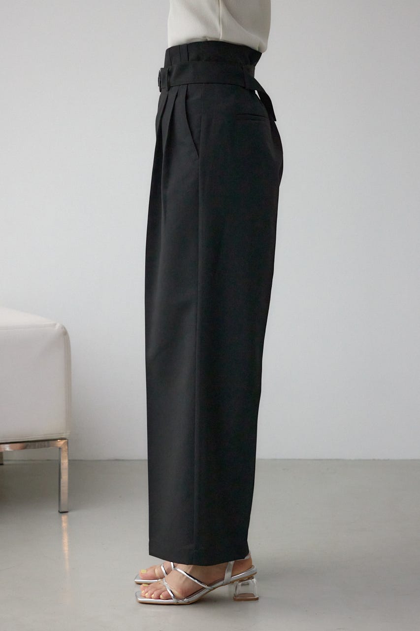 イージーケアリネンライクベルトワイドパンツ BLK M