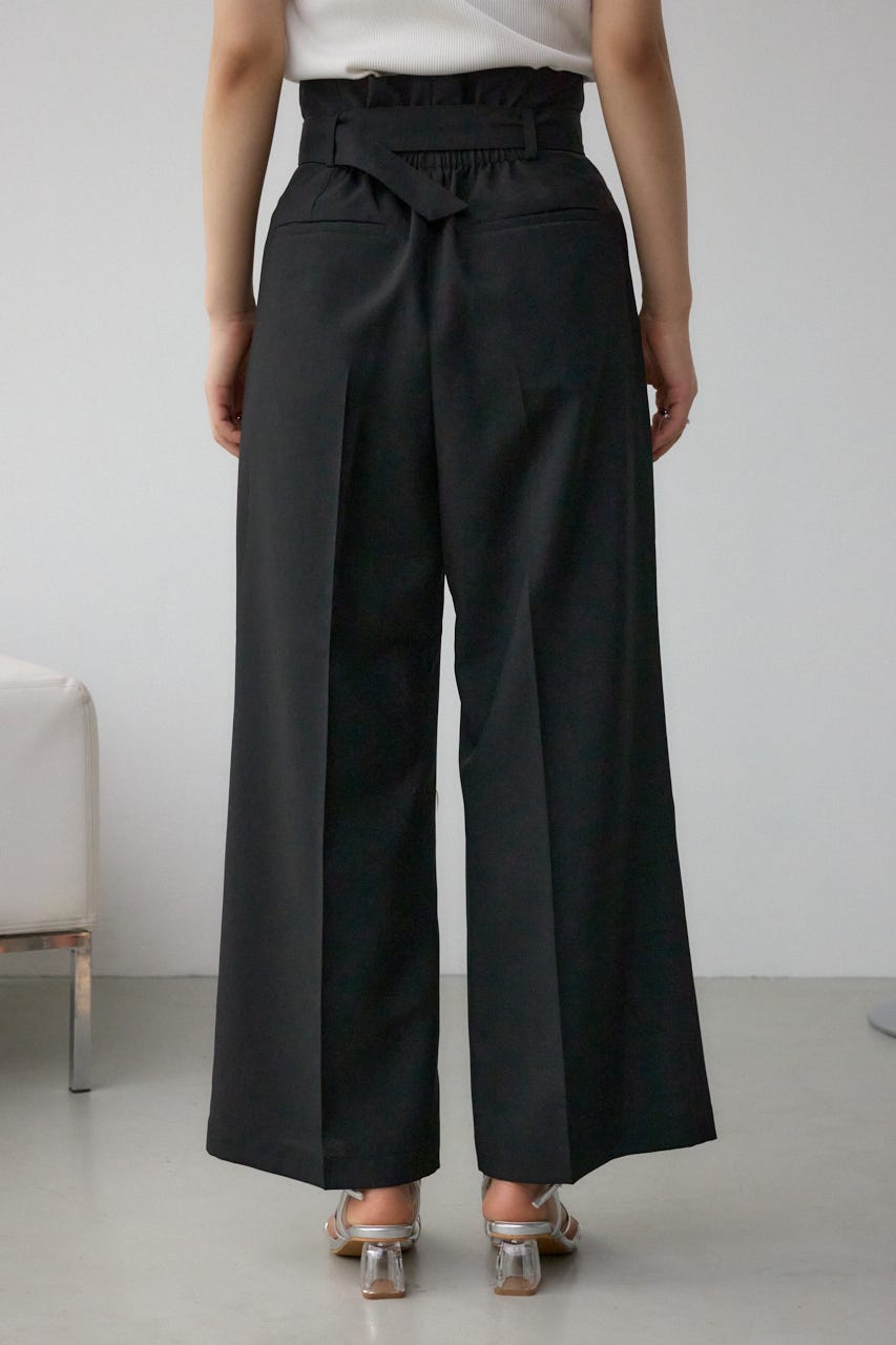 イージーケアリネンライクベルトワイドパンツ BLK M