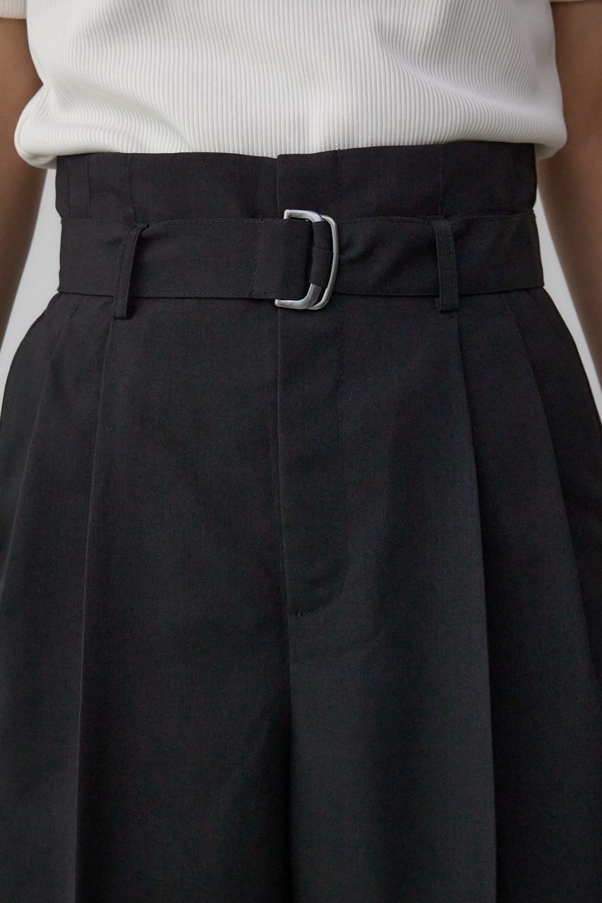 イージーケアリネンライクベルトワイドパンツ BLK M