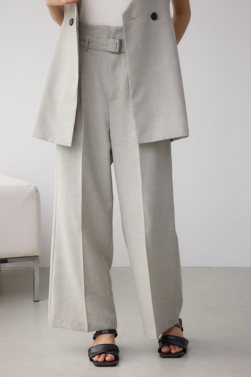 イージーケアリネンライクベルトワイドパンツ GRY S