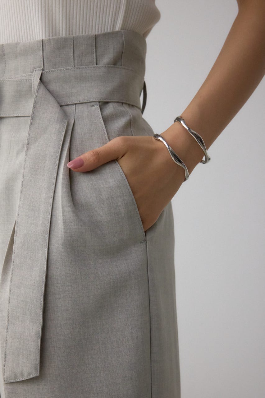 イージーケアリネンライクベルトワイドパンツ GRY S