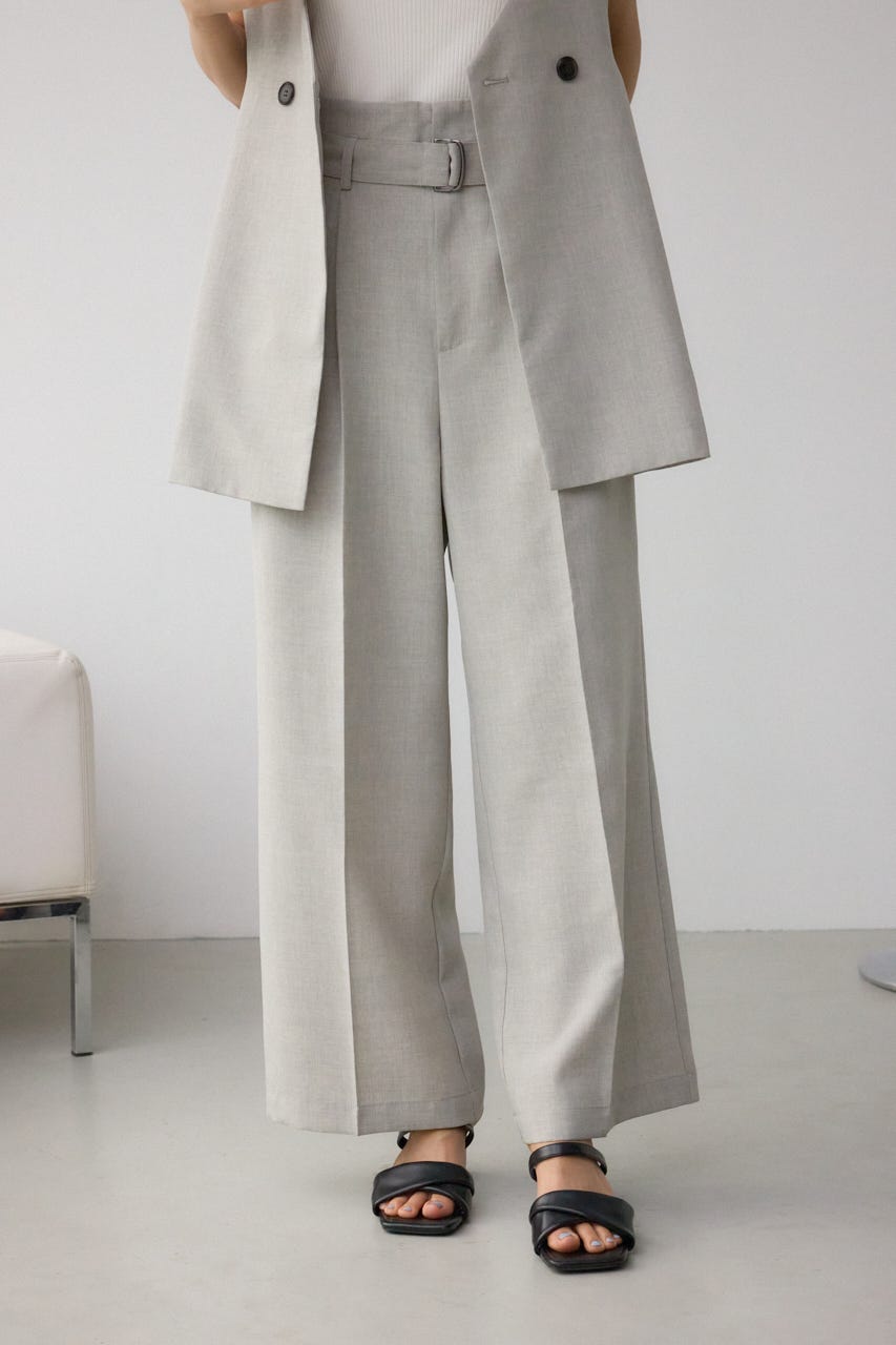 イージーケアリネンライクベルトワイドパンツ GRY S