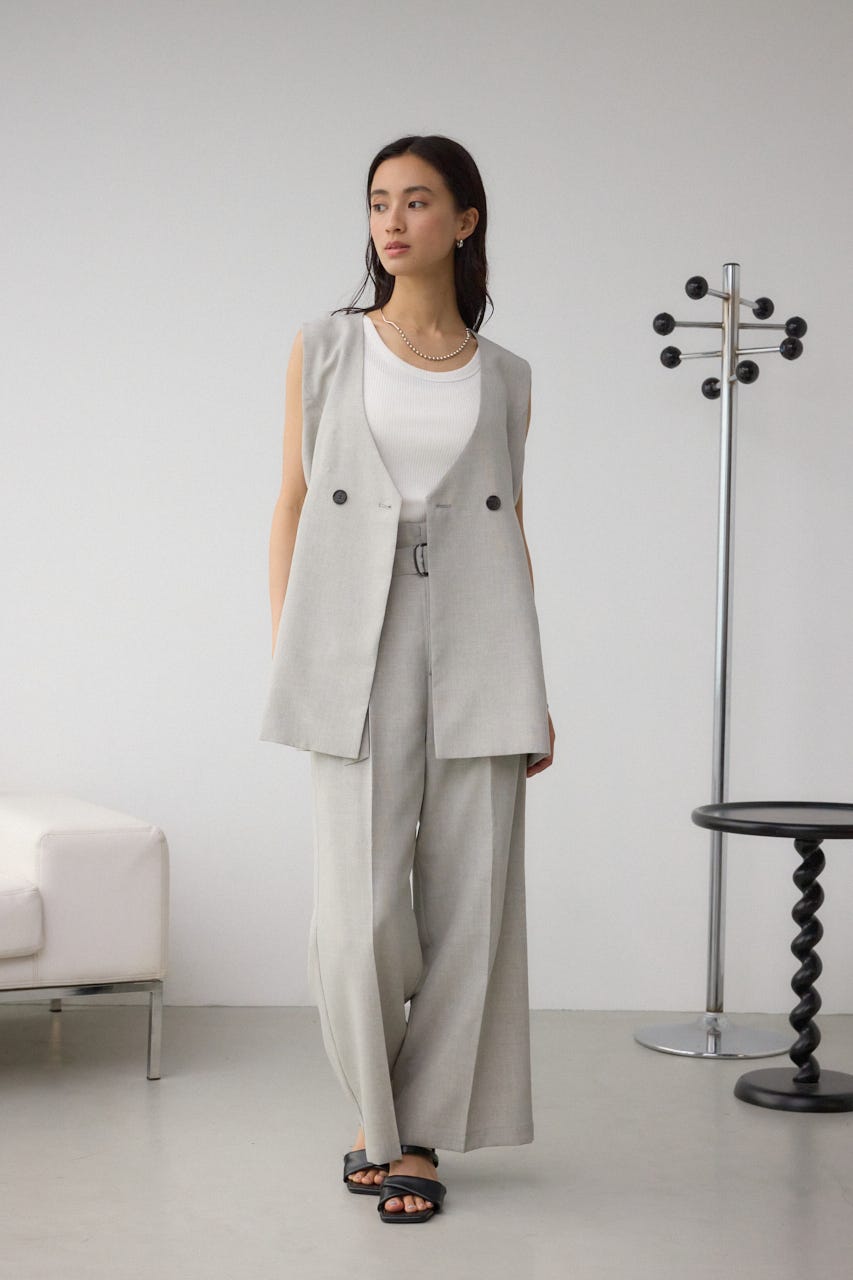 イージーケアリネンライクベルトワイドパンツ GRY S