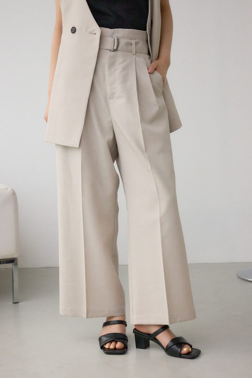 イージーケアリネンライクベルトワイドパンツ L/BEG M