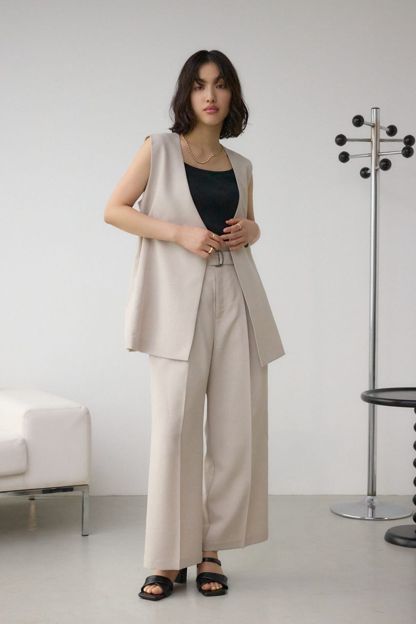 イージーケアリネンライクベルトワイドパンツ L/BEG M