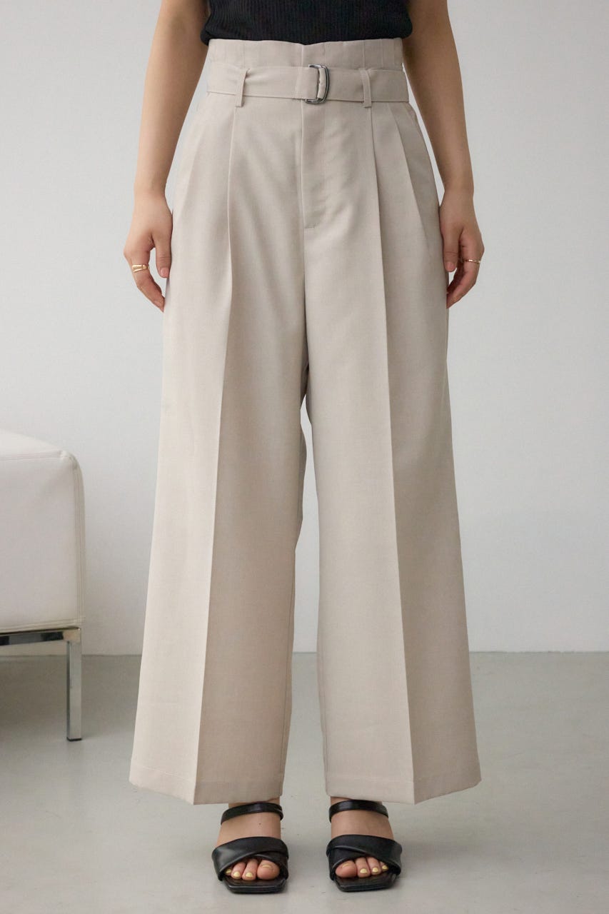 イージーケアリネンライクベルトワイドパンツ L/BEG M