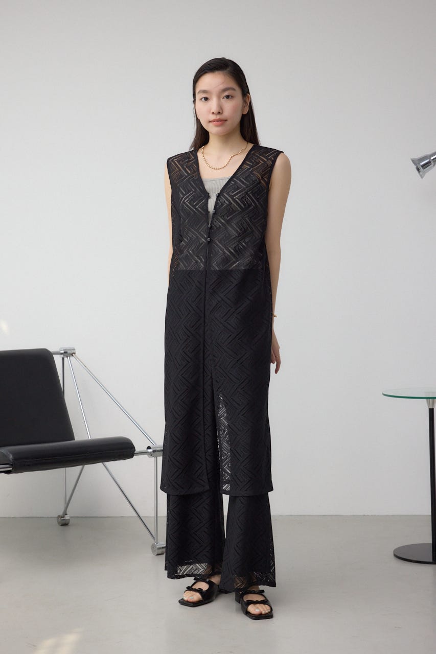 ブラック レース ワイドレッグパンツ gossip!ロサンゼルス パンツ レースアクセント ドロストワイド
