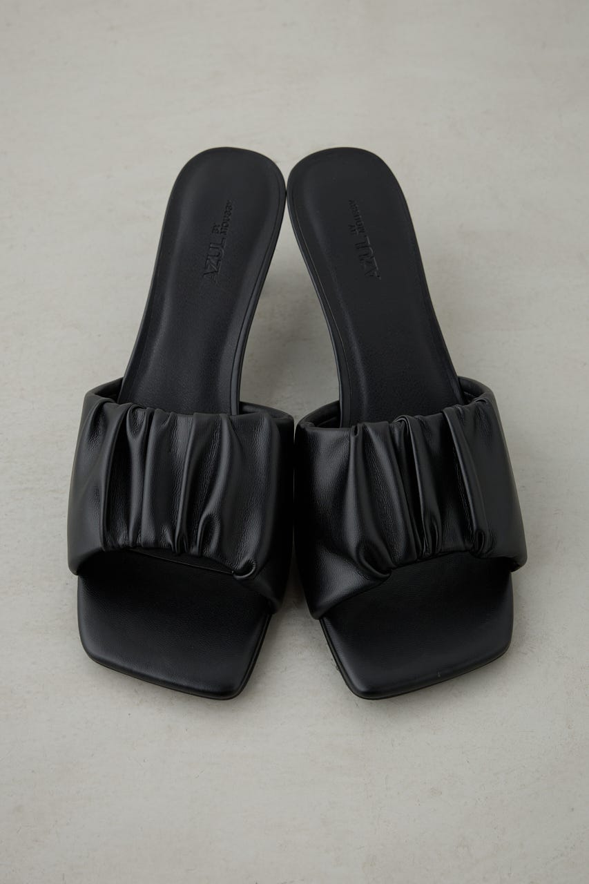 ギャザーストラップスクエアトゥサンダル BLK M