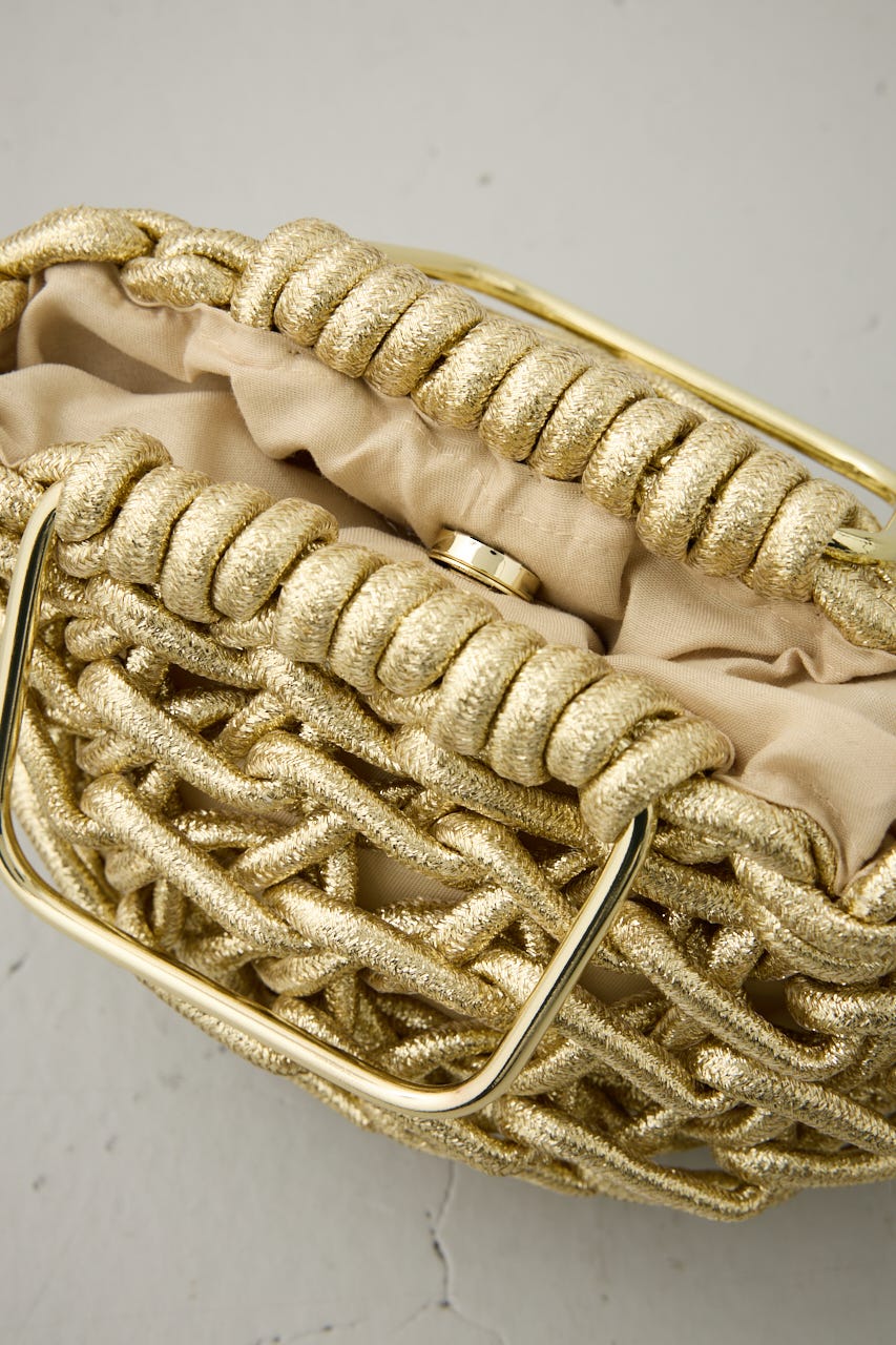 メタルハンドルメタリック編み込みバッグ GLD FREE