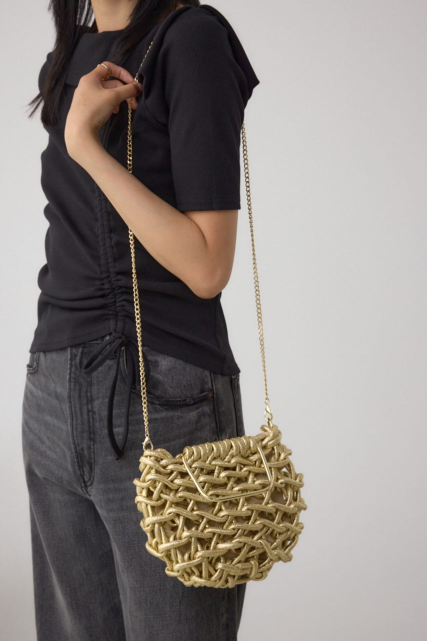 メタルハンドルメタリック編み込みバッグ GLD FREE