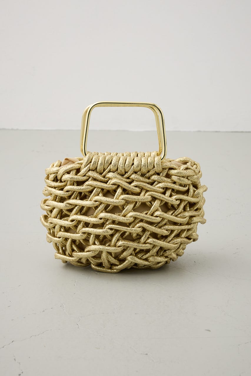 メタルハンドルメタリック編み込みバッグ GLD FREE