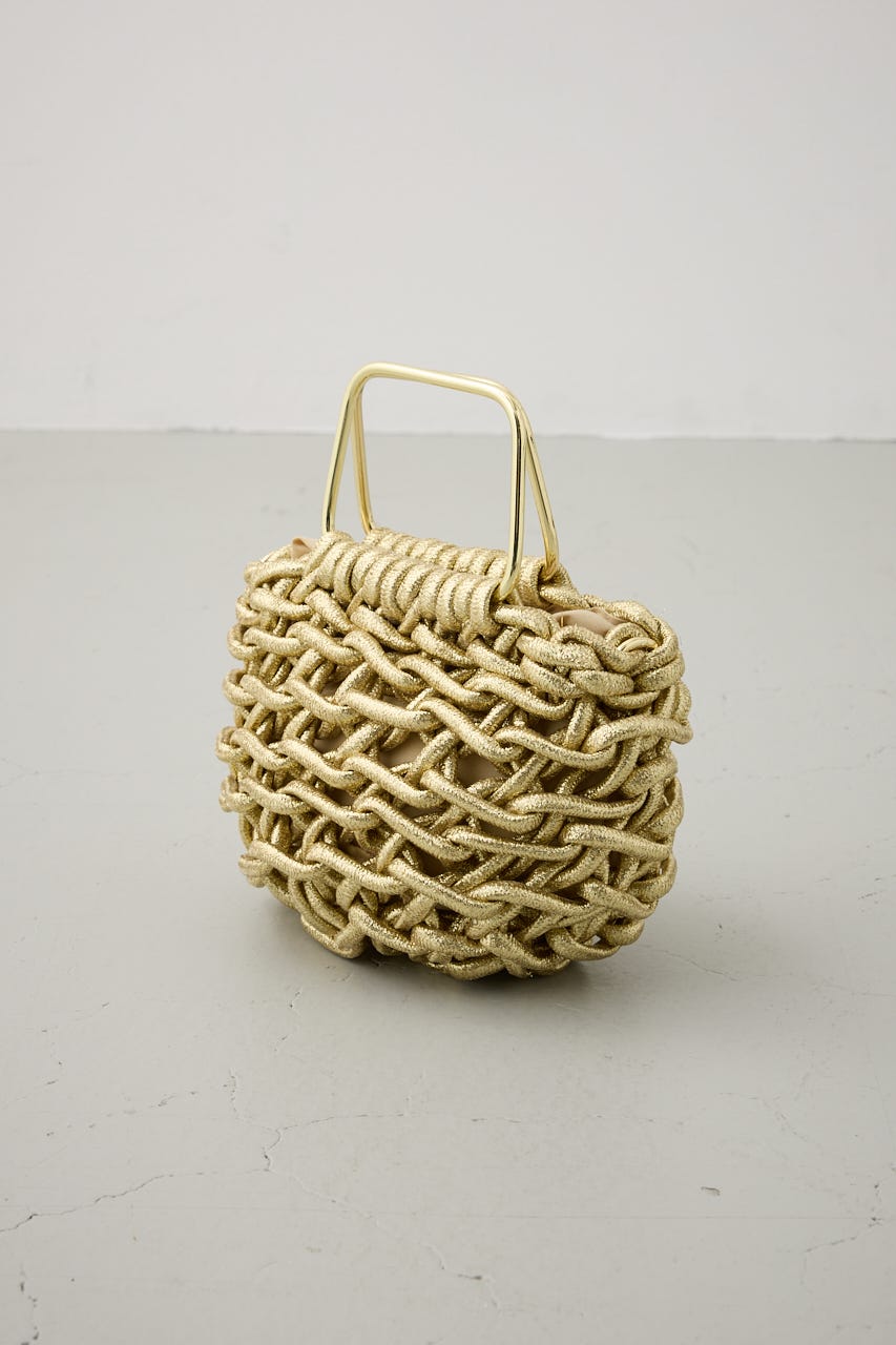 メタルハンドルメタリック編み込みバッグ GLD FREE