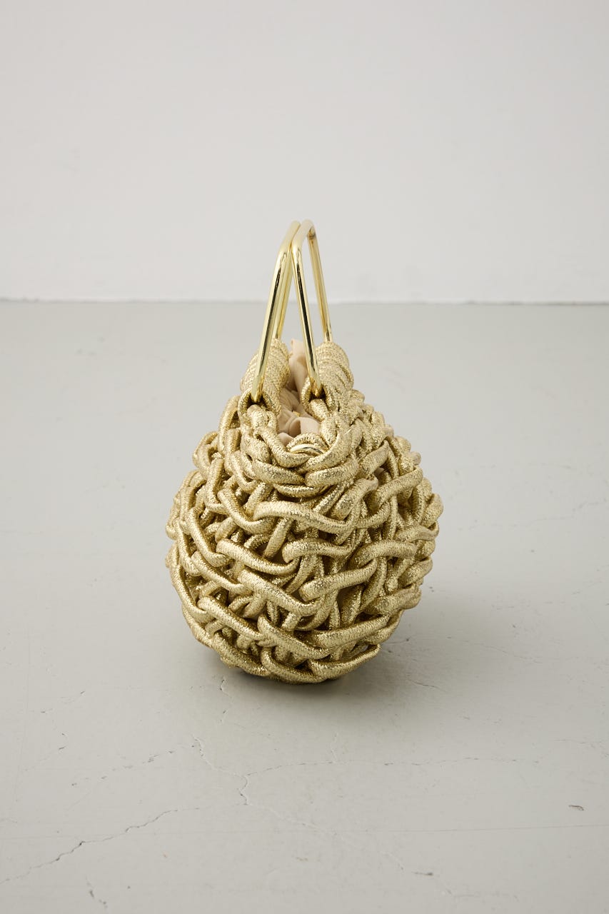 メタルハンドルメタリック編み込みバッグ GLD FREE