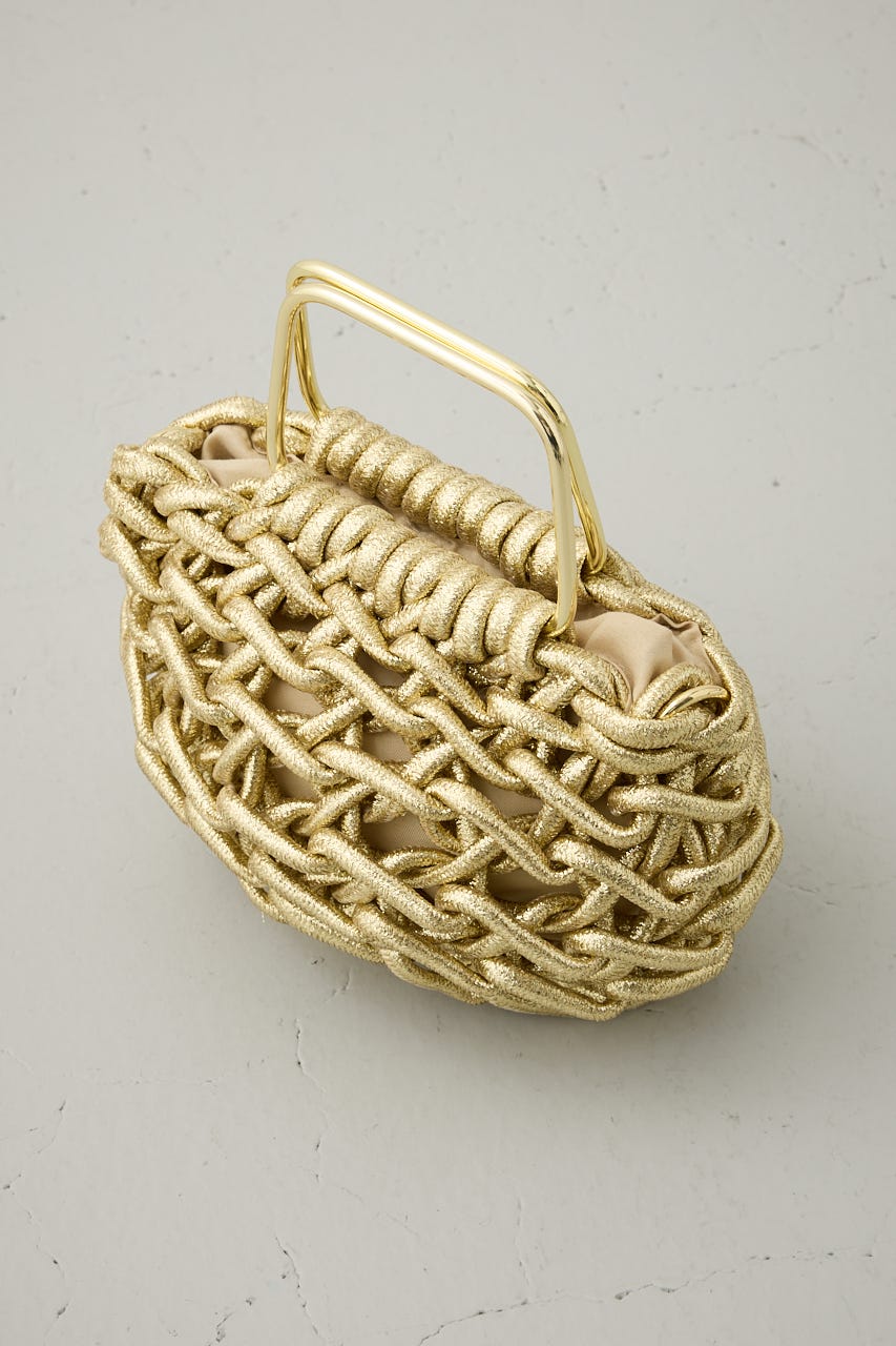 メタルハンドルメタリック編み込みバッグ GLD FREE