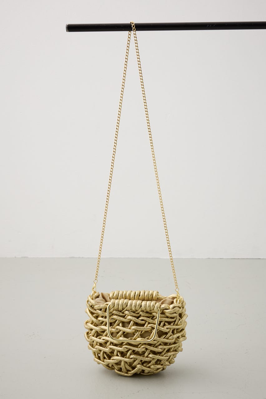 メタルハンドルメタリック編み込みバッグ GLD FREE