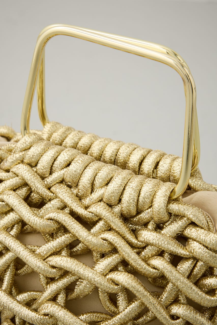 メタルハンドルメタリック編み込みバッグ GLD FREE