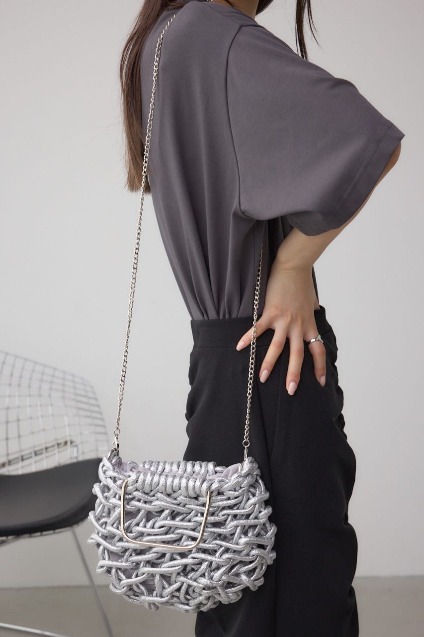 メタルハンドルメタリック編み込みバッグ SLV FREE