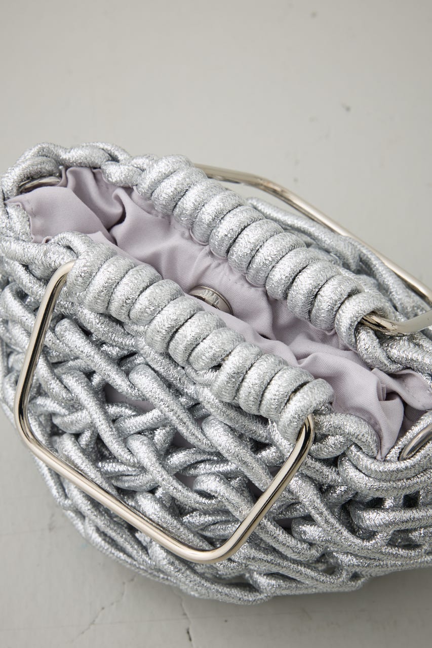 メタルハンドルメタリック編み込みバッグ SLV FREE