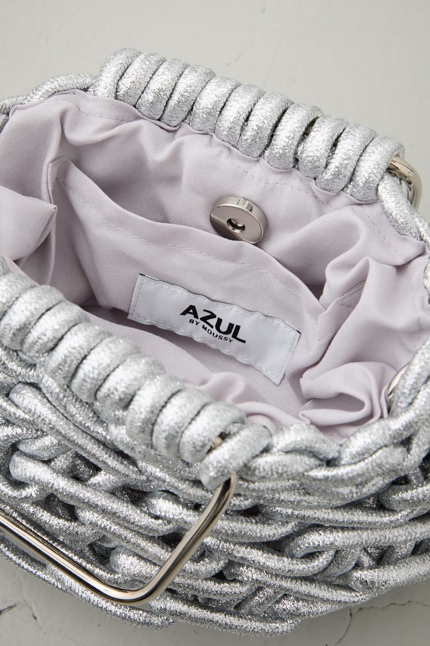 メタルハンドルメタリック編み込みバッグ SLV FREE