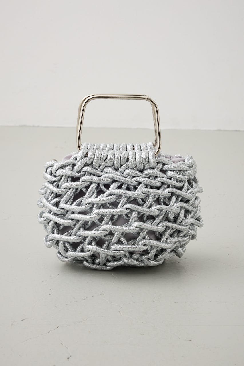 メタルハンドルメタリック編み込みバッグ SLV FREE