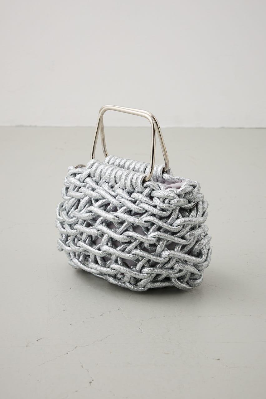 メタルハンドルメタリック編み込みバッグ SLV FREE