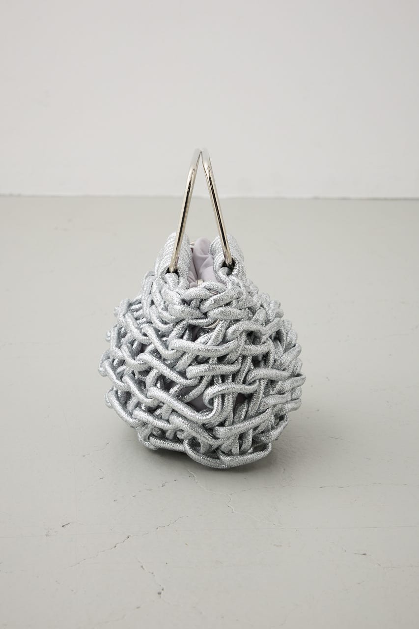 メタルハンドルメタリック編み込みバッグ SLV FREE