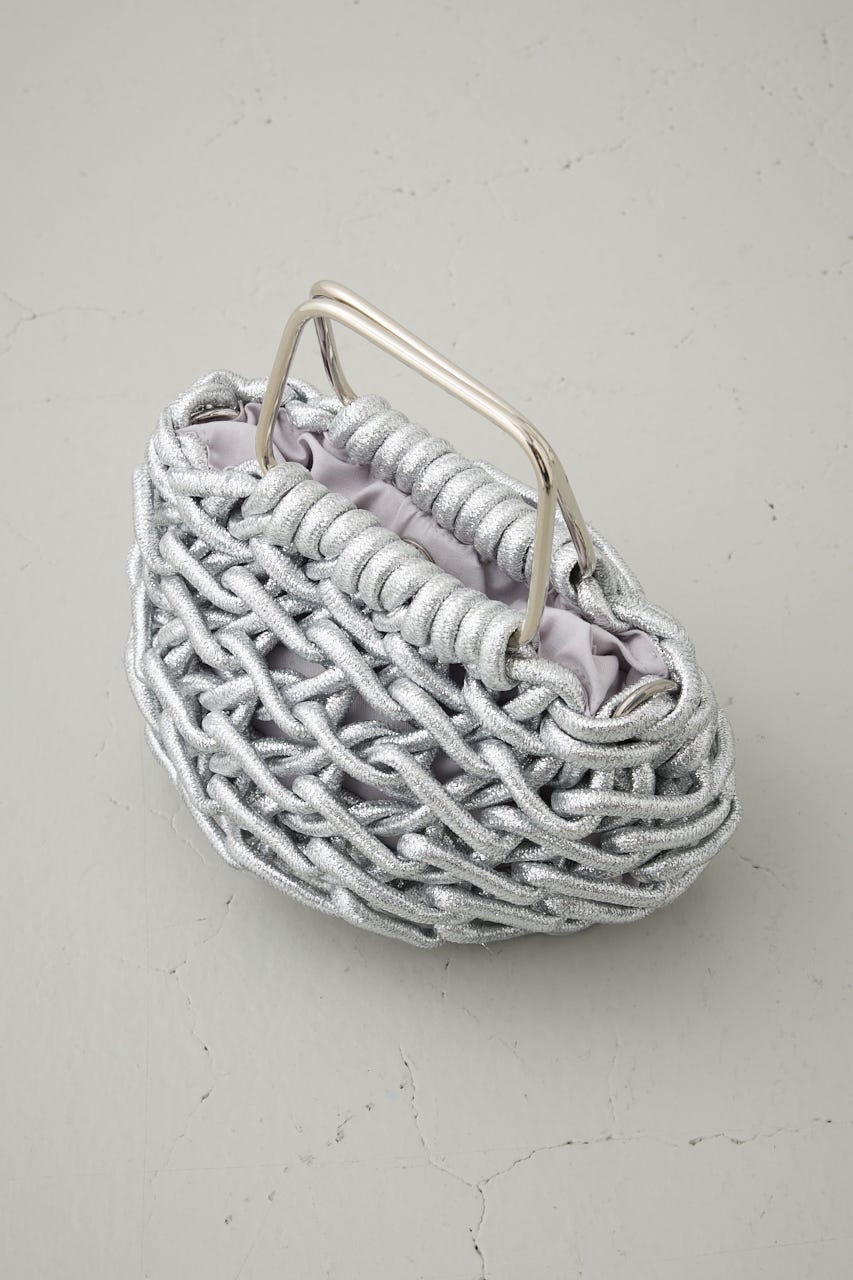 メタルハンドルメタリック編み込みバッグ SLV FREE