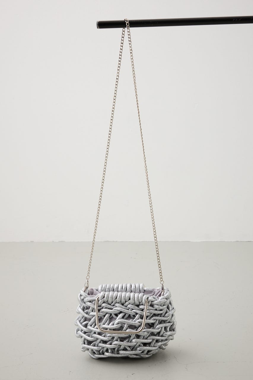 メタルハンドルメタリック編み込みバッグ SLV FREE