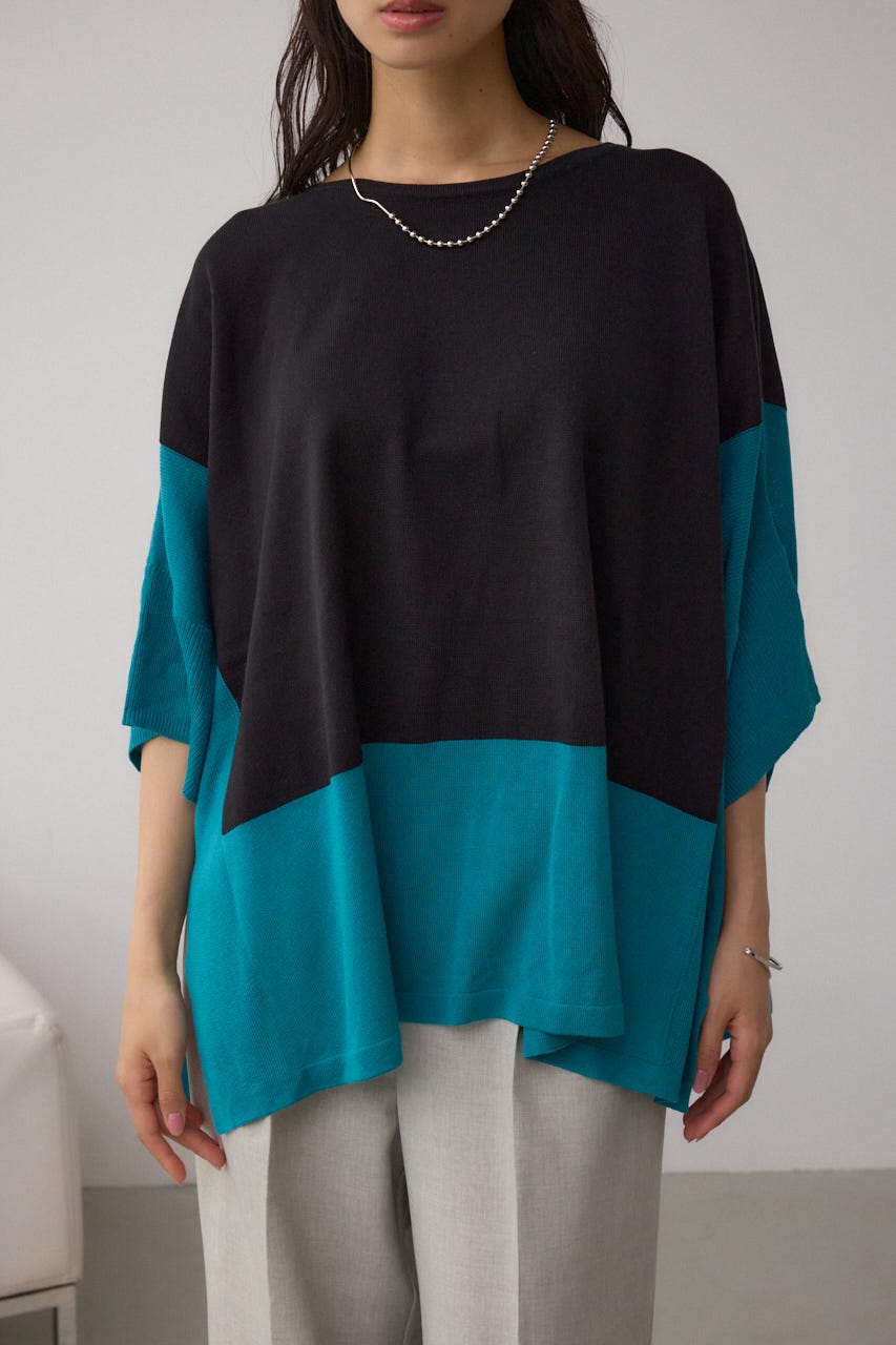 バイカラーワイドルーズニット 柄BLK FREE