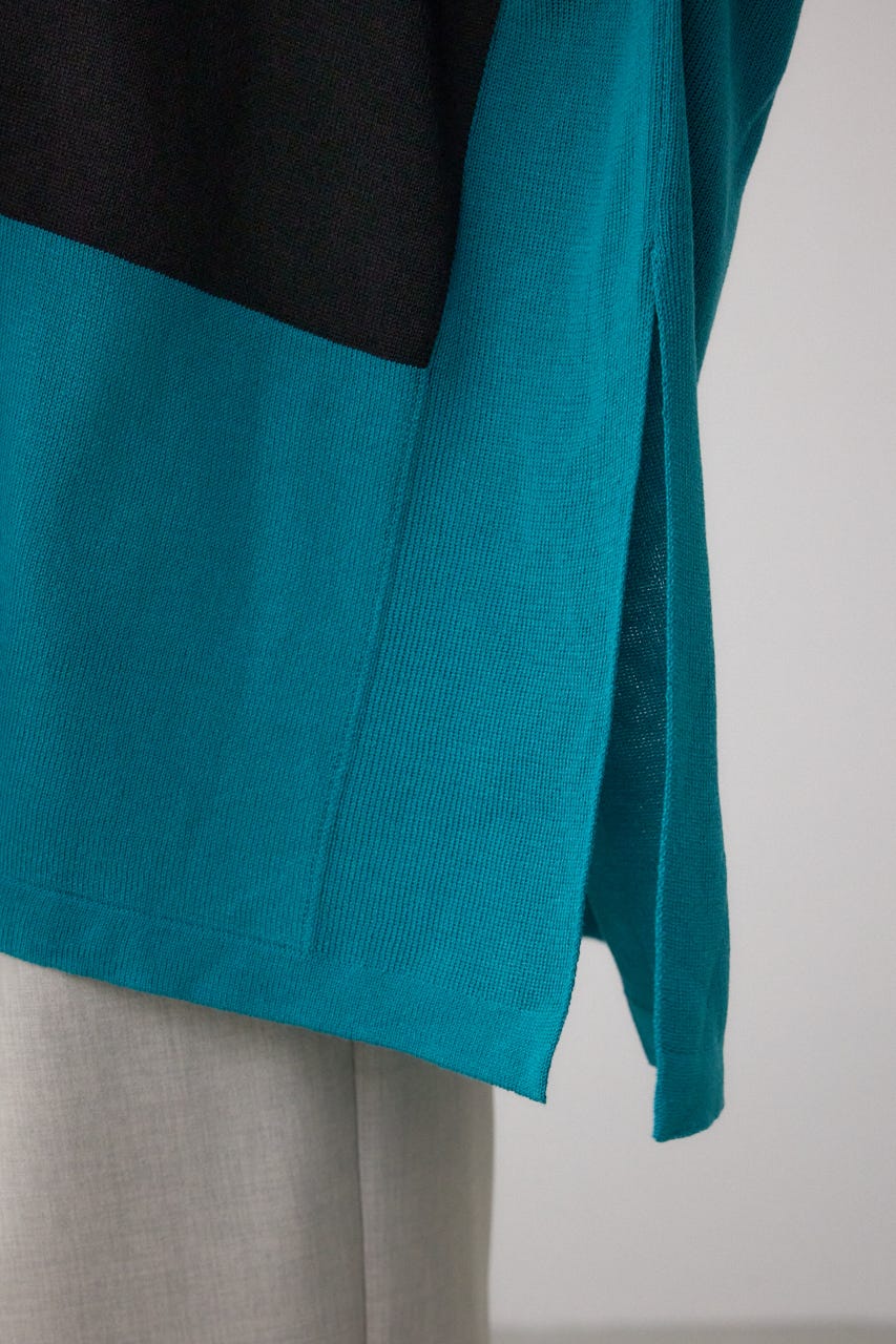 バイカラーワイドルーズニット 柄BLK FREE