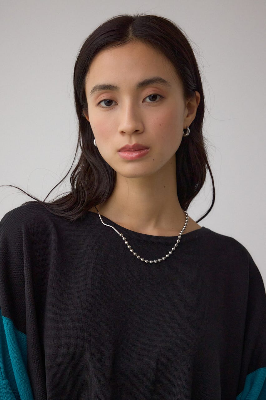 バイカラーワイドルーズニット 柄BLK FREE