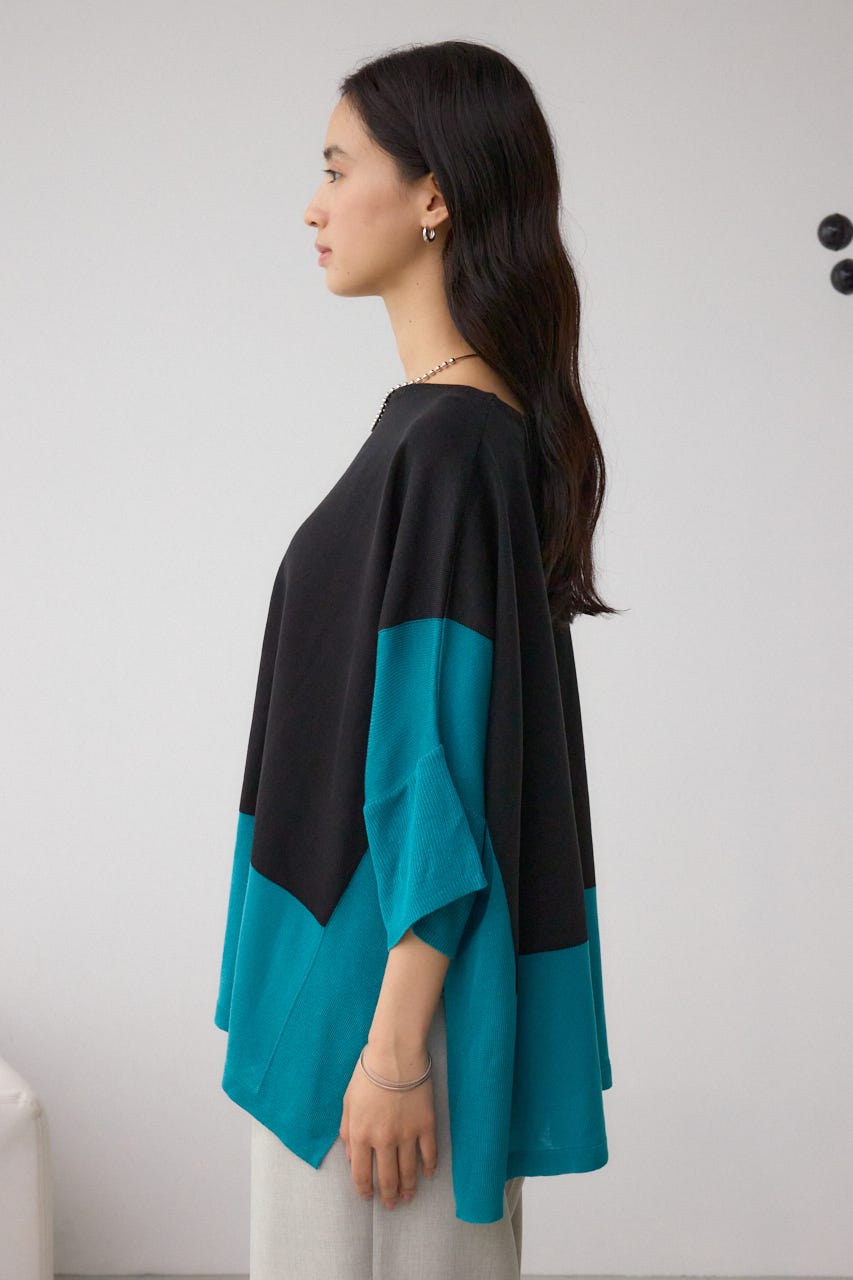 バイカラーワイドルーズニット 柄BLK FREE