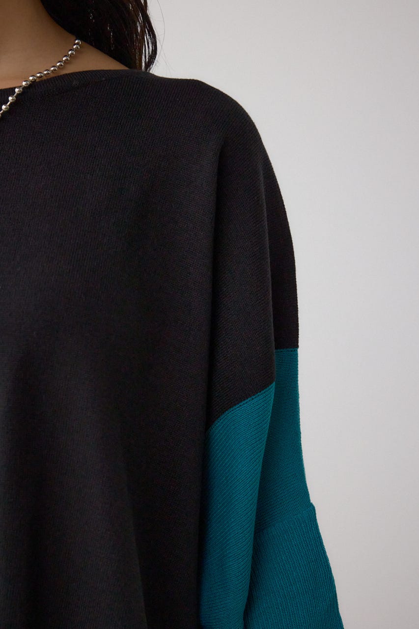 バイカラーワイドルーズニット 柄BLK FREE