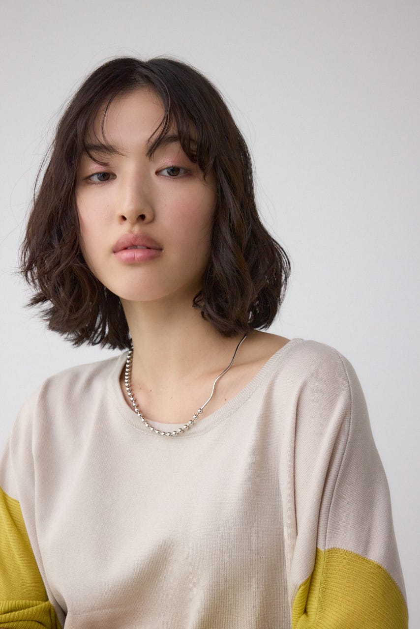 バイカラーワイドルーズニット 柄GRY FREE