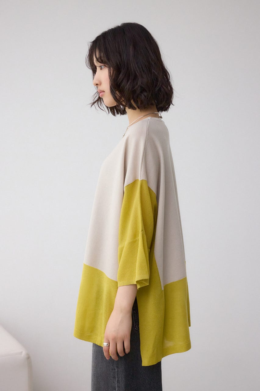 バイカラーワイドルーズニット 柄GRY FREE