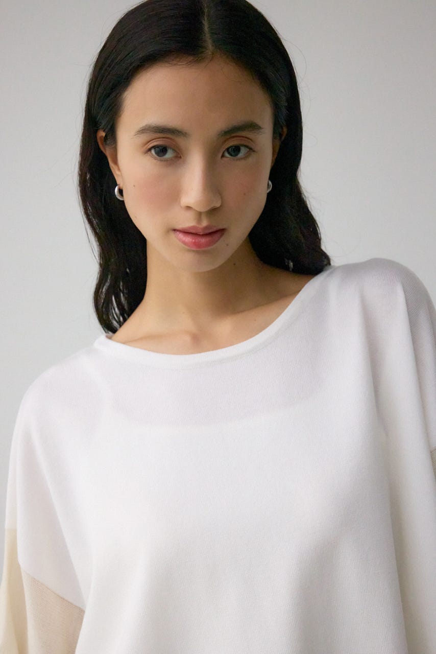 バイカラーワイドルーズニット O/WHT FREE