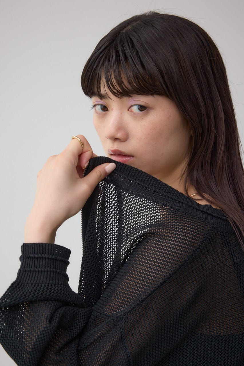 Wジップメッシュニットカーディガン BLK FREE