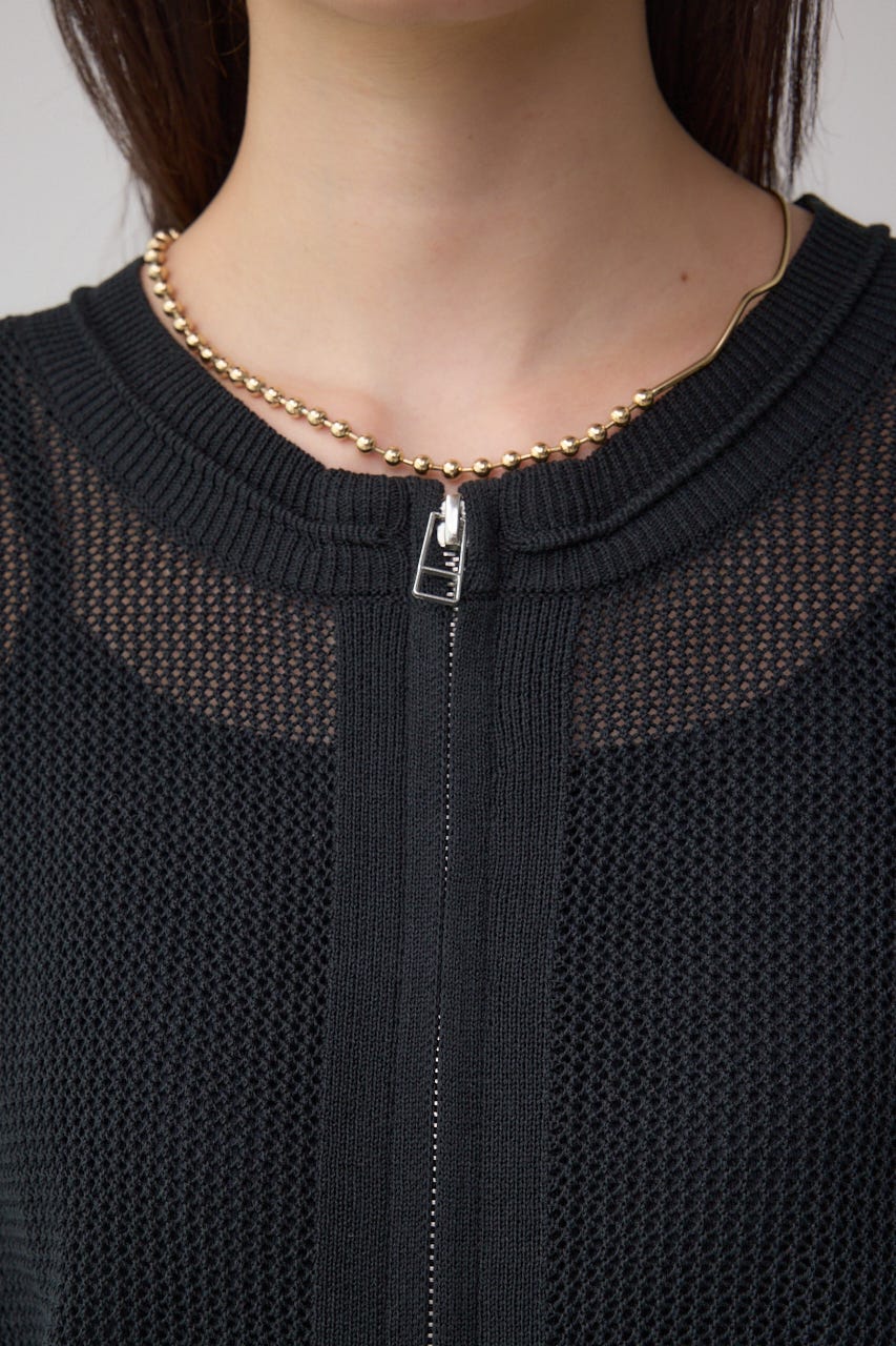 Wジップメッシュニットカーディガン BLK FREE