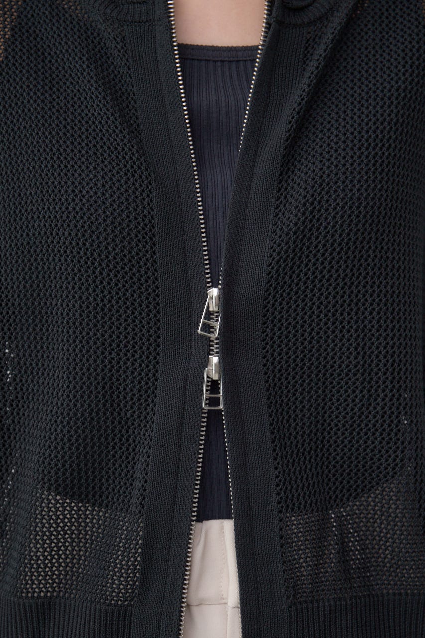 Wジップメッシュニットカーディガン BLK FREE