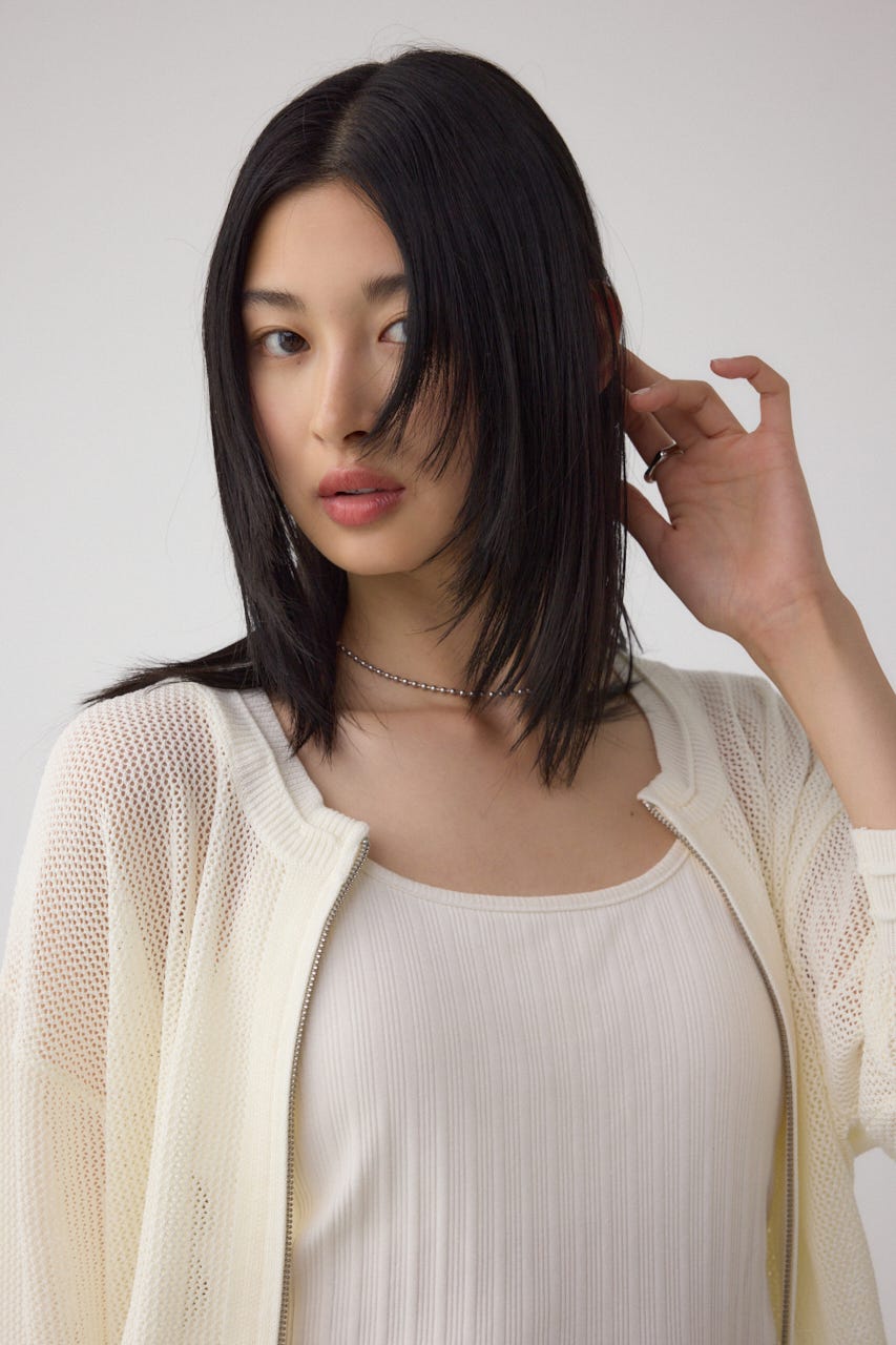 Wジップメッシュニットカーディガン O/WHT FREE