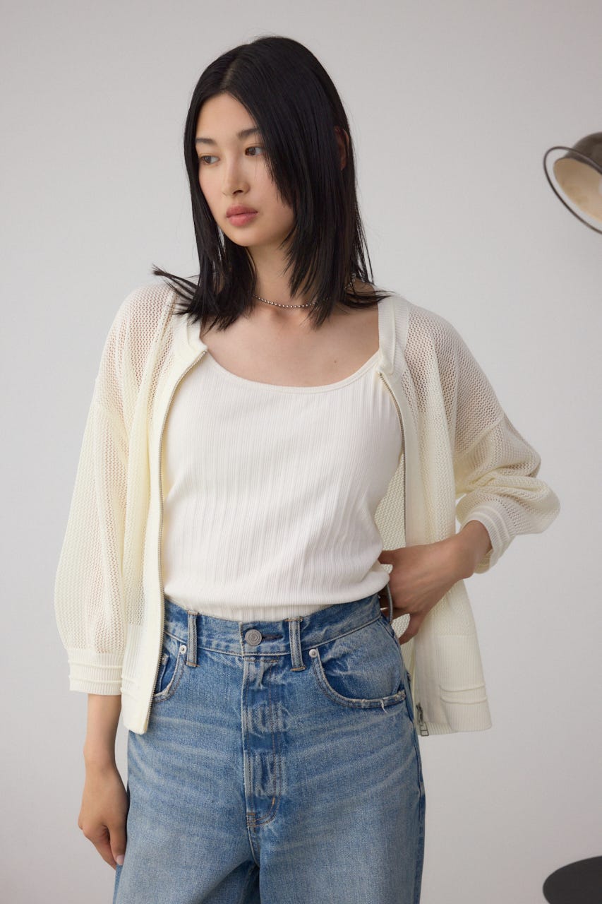 Wジップメッシュニットカーディガン O/WHT FREE