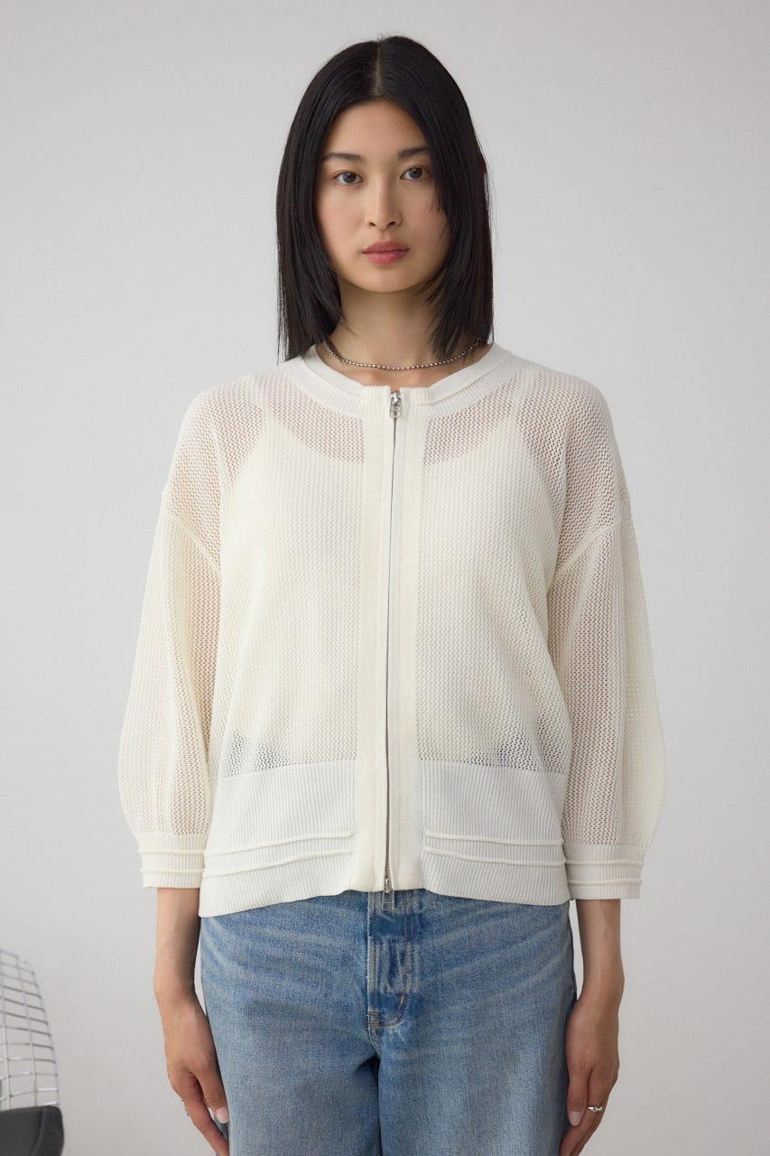 Wジップメッシュニットカーディガン O/WHT FREE