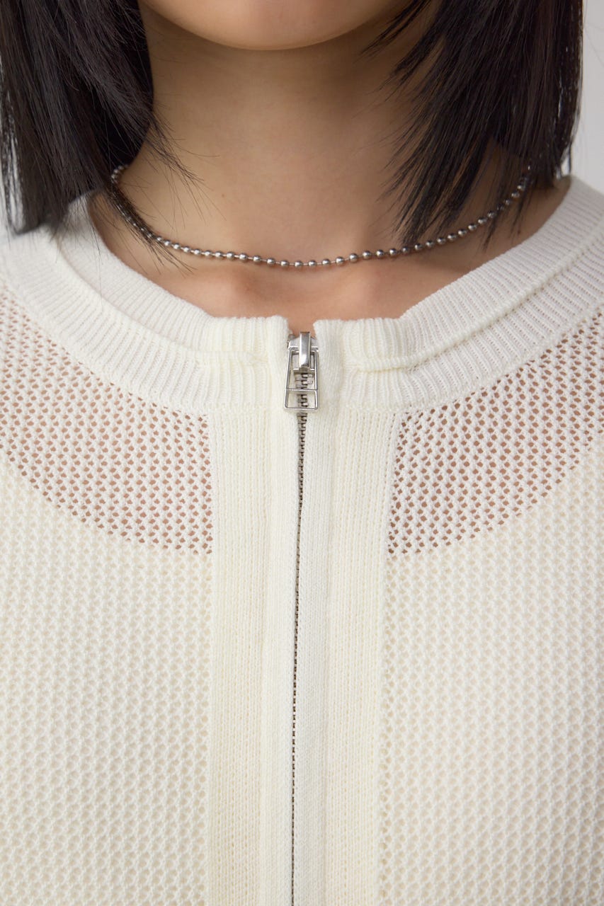 Wジップメッシュニットカーディガン O/WHT FREE