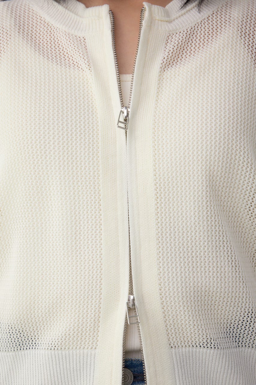 Wジップメッシュニットカーディガン O/WHT FREE