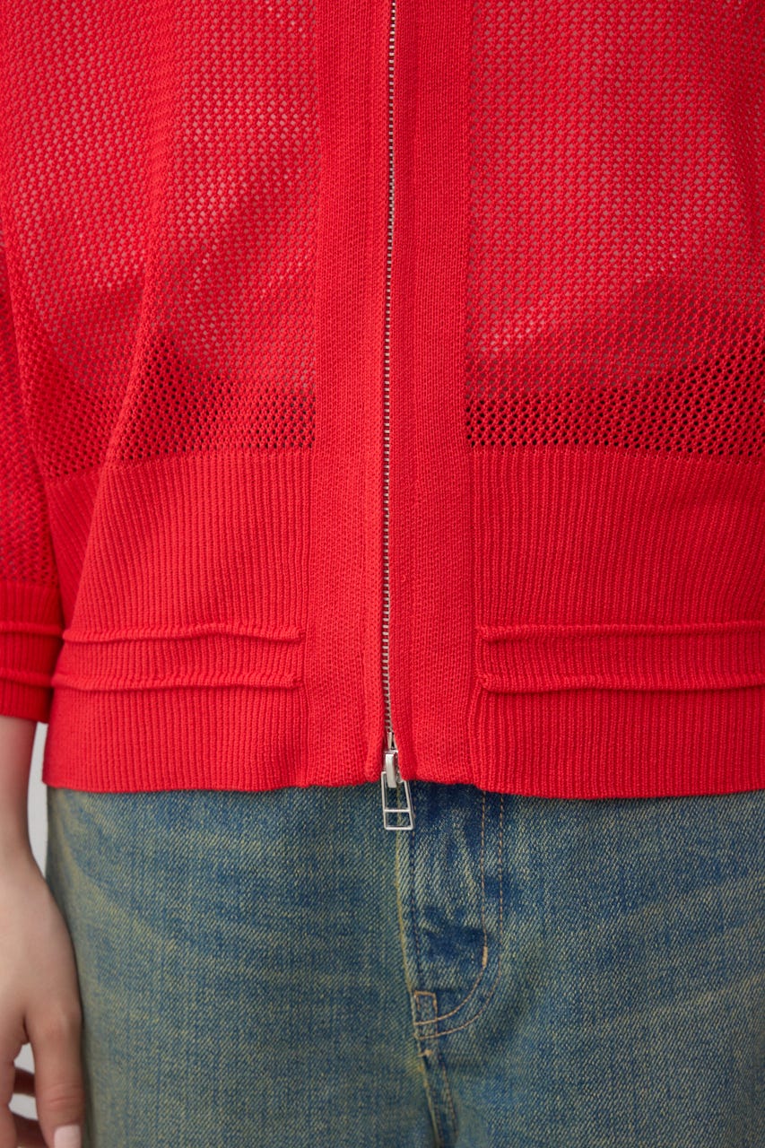 Wジップメッシュニットカーディガン RED FREE